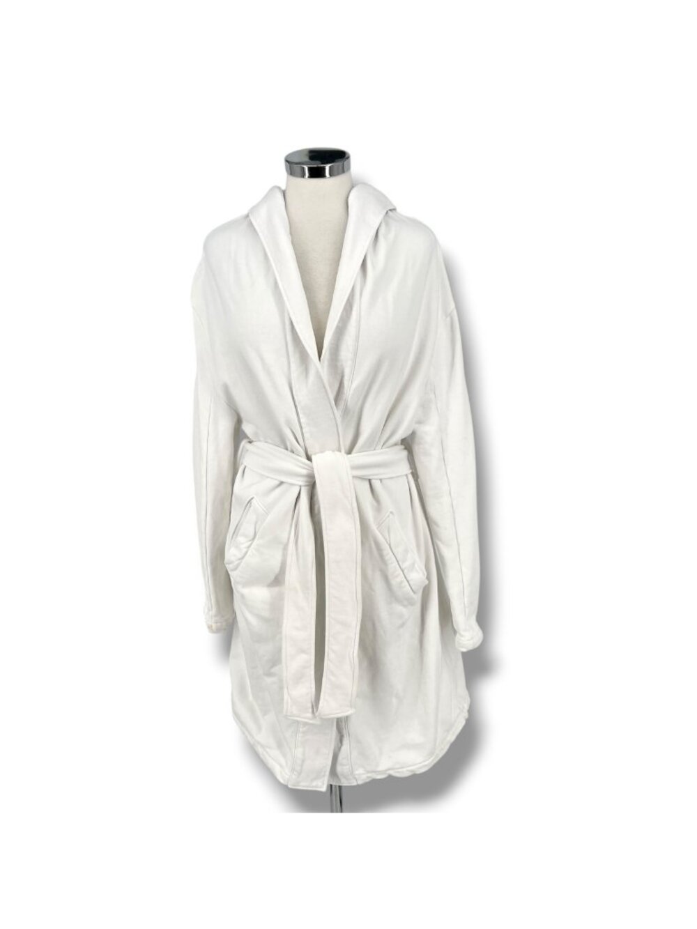 Mantra Los Angeles White Cotton Hooded Bathrobe With Belt Pockets Size Medium